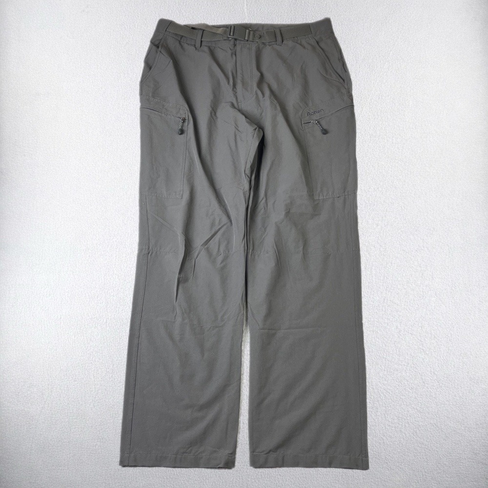 Rohan Cargo Pants Mens 38R Gray Insect Shield Belted Hiking Outdoor Trailblazer